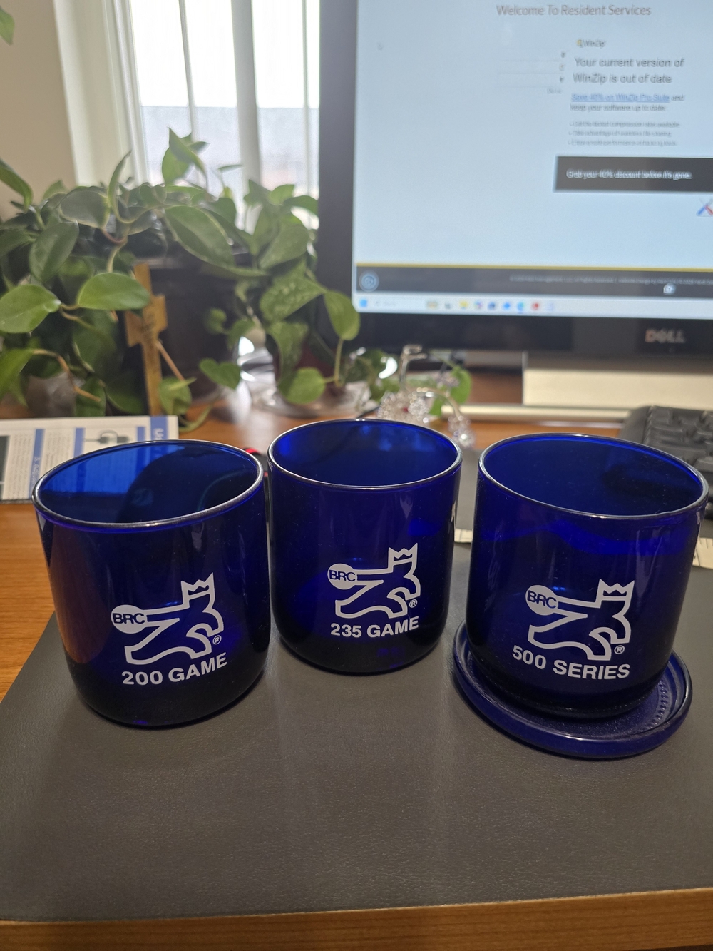 Banana Republic Blue Glass Bowling Score Cups - Set of 3